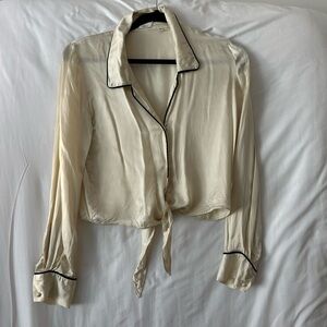 Wilfred cream color tie front satin blouse